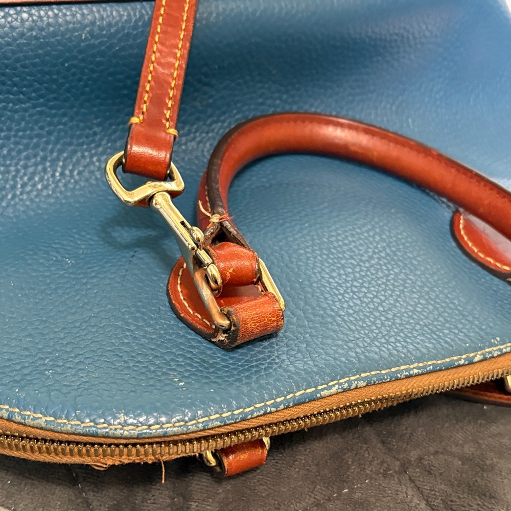 Dooney & Bourke Cerulean Blue and Tan Pebble Leather Domed Satchel - Picture 11 of 11